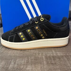 Adidas Campus Black Suede Sneaker with Gold Accents